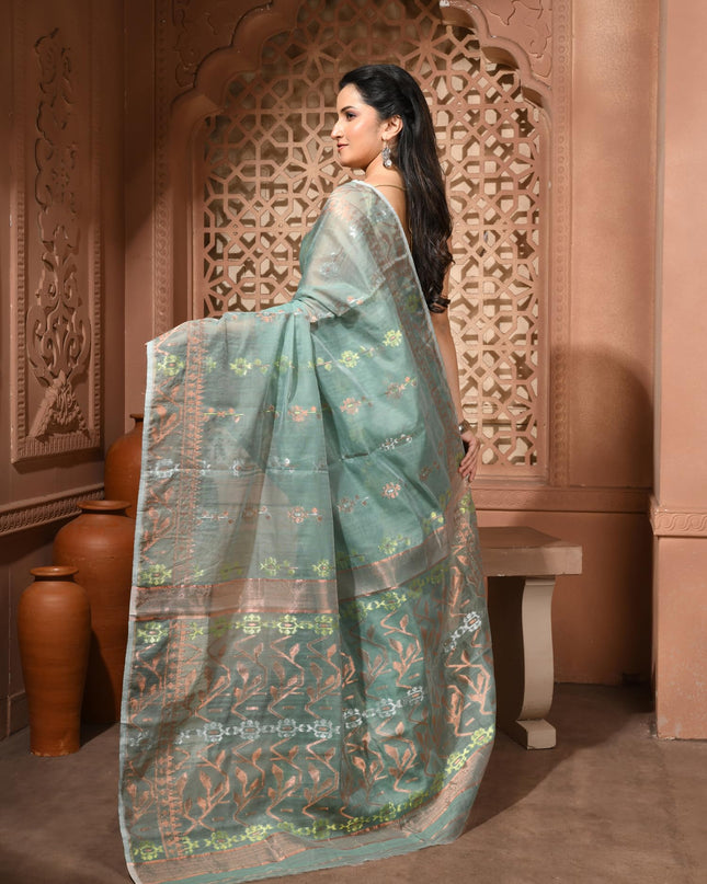 dB DESH BIDESH Women's Soft Cotton Silk Jamdani Sarees For Women for Party, Wear Linen Silk Saree Zarikatha Design Cotton saree for woman Without Blouse piece (Dark Firoza)
