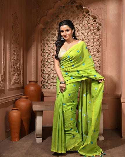 dB DESH BIDESH Women`s Soft Cotton Linen Embroidery Work Saree Mul Cotton Saree For Woman Dilruba Latest, Design Sarees With Blouse Piece
