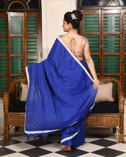 dB DESH BIDESH Women's Soft Cotton Saree For Woman Linen Cotton Komolika Fancy Lace Border Saree with Blouse | Saree For Womens
