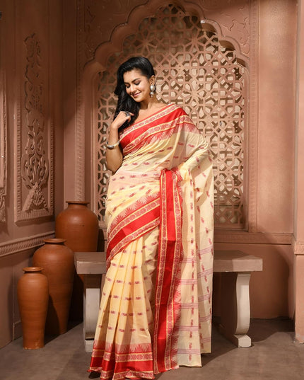 dB DESH BIDESH Women Traditional Pure Handloom Tant Cotton saree for woman KolkaMandir Latest, Design Without Blouse Piece