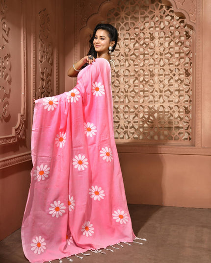 dB DESH BIDESH Women`s Mul Cotton Sarees Soft Fancy Phoolpari Latest, Design Party, Wear Cotton New Linen Saree For Woman With Blouse Piece (Baby Pink)