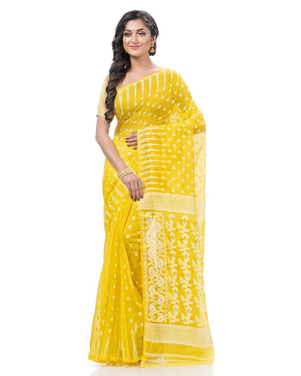 Resham Dhakai Jamdani Bengal Pure Cotton Handloom Saree Diamond Queen Design