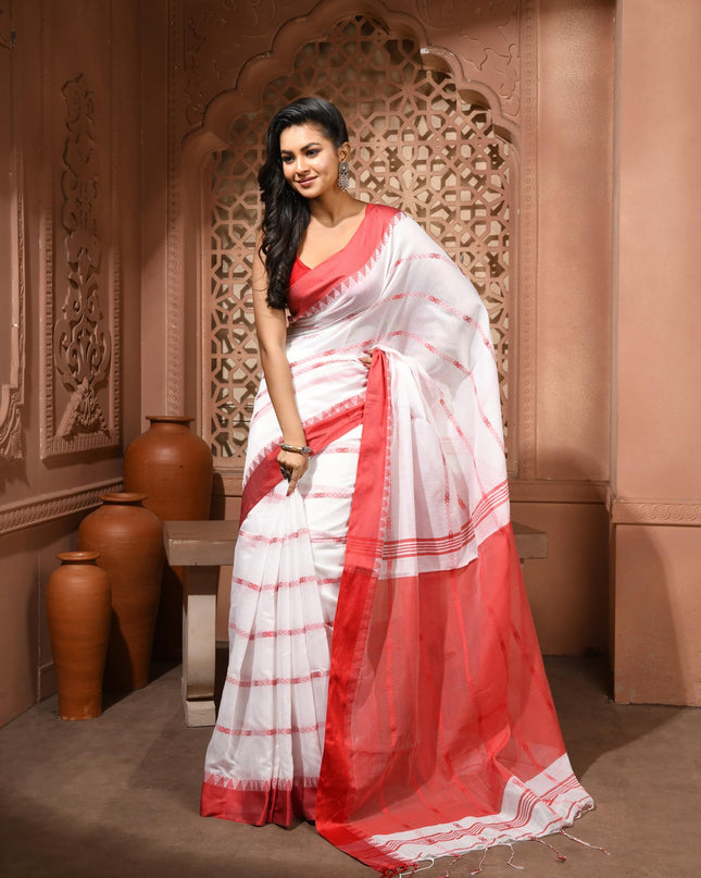 dB DESH BIDESH Women`s Pure Soft Spun Cotton Lichi Silk Saree For Women Jharna Rekha Latest, New Woven Design Unstitch Blouse Piece | Saree for woman