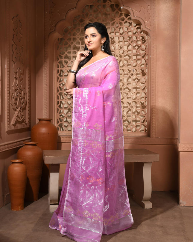 dB DESH BIDESH Women's Soft Cotton Silk Jamdani Sarees For Women for Party, Wear Linen Silk Saree Zarikatha Design Cotton saree for woman Without Blouse piece (Pink)