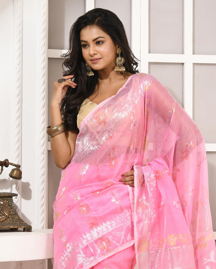 dB DESH BIDESH Women's Soft Cotton Silk Jamdani Sarees For Women for Party, Wear Linen Silk Saree Zarikatha Design Cotton saree for woman Without Blouse piece (Baby Pink)