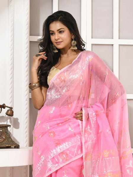 dB DESH BIDESH Women's Soft Cotton Silk Jamdani Sarees For Women for Party, Wear Linen Silk Saree Zarikatha Design Cotton saree for woman Without Blouse piece (Baby Pink)