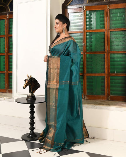 dB DESH BIDESH Women's Soft Silk Saree For festival Party, Wear Cotton Silk Noor-E-Rang Gold Zari Border Style Sari With Blouse Piece