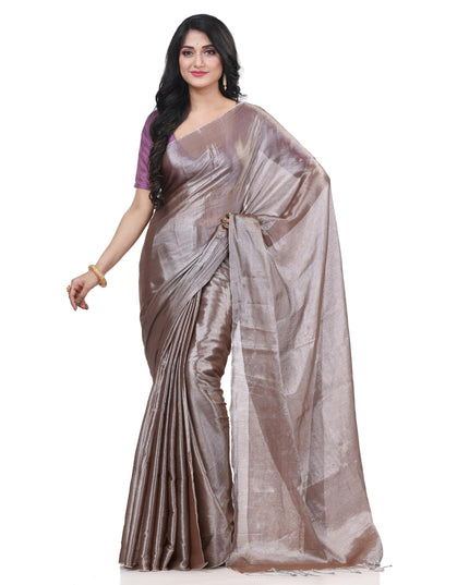 dB Women`s Bengal MayurKonthi Color Changer Tissue Pure Handloom Cotton Saree With Blouse Piece Free Size Grey Gold
