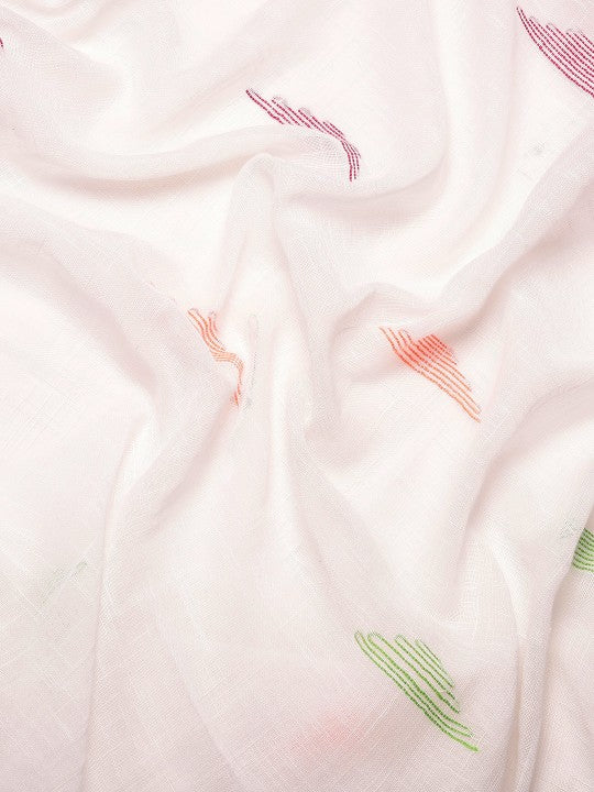 DESH BIDESH White & Pink Geometric Design Pure Cotton Taant Saree