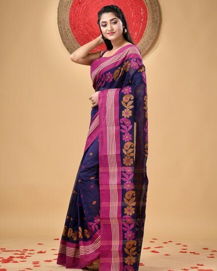 DESH BIDESH Floral Woven Pure Cotton Taant Saree for Women