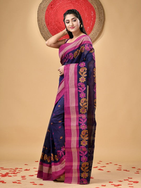 DESH BIDESH Floral Woven Pure Cotton Taant Saree for Women