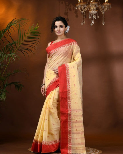 DESH BIDESH Ethnic Motifs Pure Cotton Taant Saree for Women