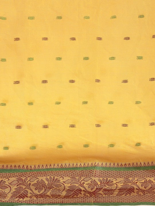 DESH BIDESH Yellow Ethnic Motifs Pure Cotton Taant Saree