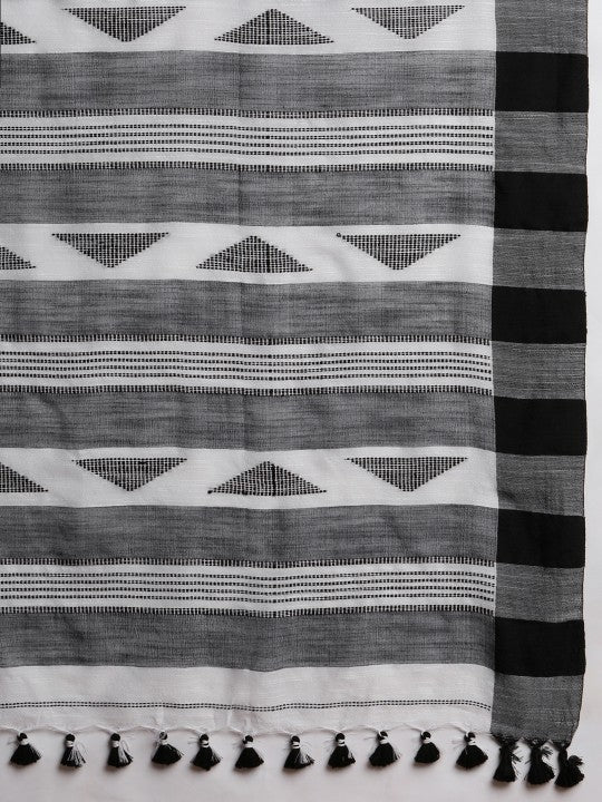 DESH BIDESH Woven Design Striped Pure Cotton Taant Saree