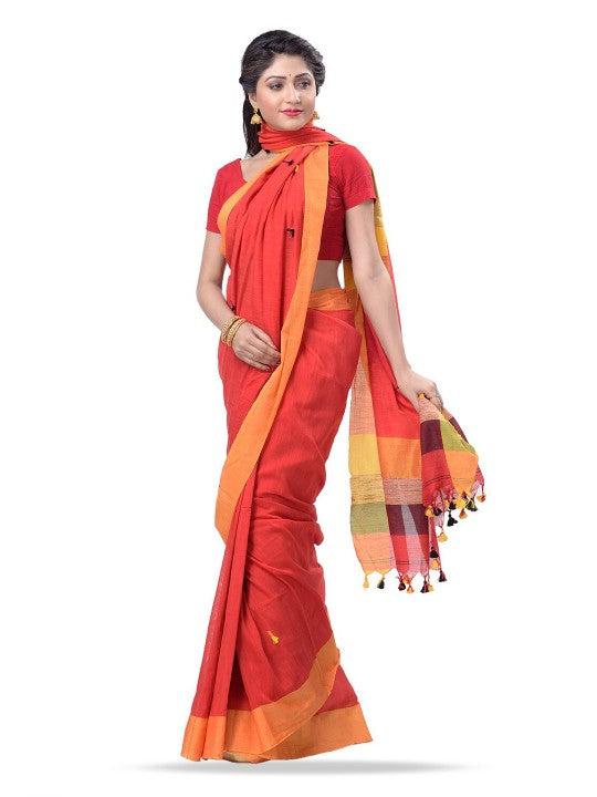 DESH BIDESH Striped Pure Cotton Handloom Taant Saree