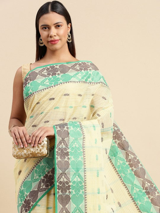 DESH BIDESH Woven Design Pure Cotton Taant Saree