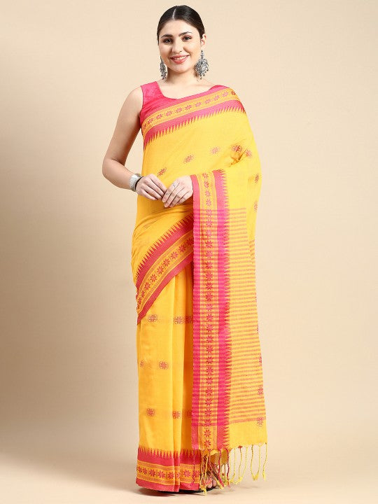 DESH BIDESH Woven Design Ethnic Motifs Pure Cotton Taant Saree