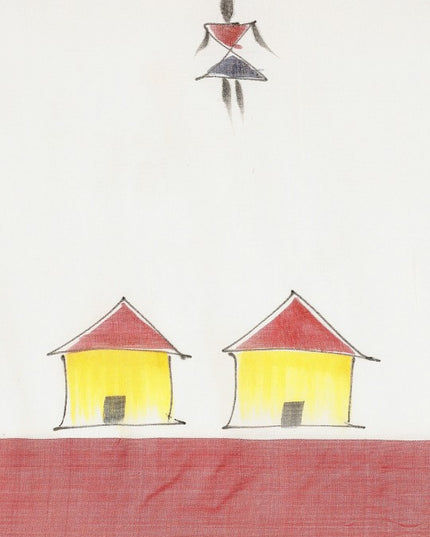 DESH BIDESH White & Red Warli Pure Cotton Taant Saree