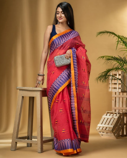 DESH BIDESH Ethnic Motifs Woven Design Pure Cotton Taant Saree