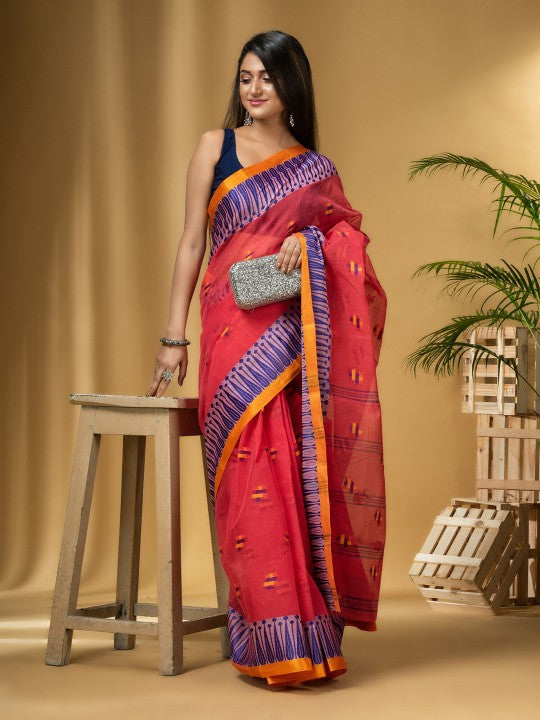 DESH BIDESH Ethnic Motifs Woven Design Pure Cotton Taant Saree