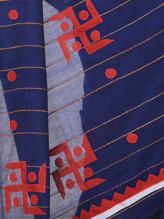 DESH BIDESH Striped Swastik Designed Pure Cotton Traditional Taant Saree