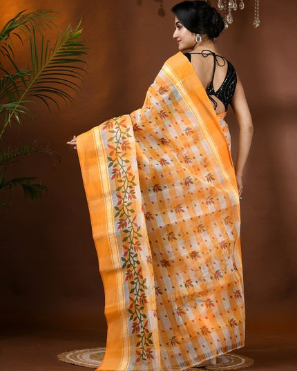 Exquisite Floral Pure Cotton Block Print Saree: Traditional Indian Drape for Women