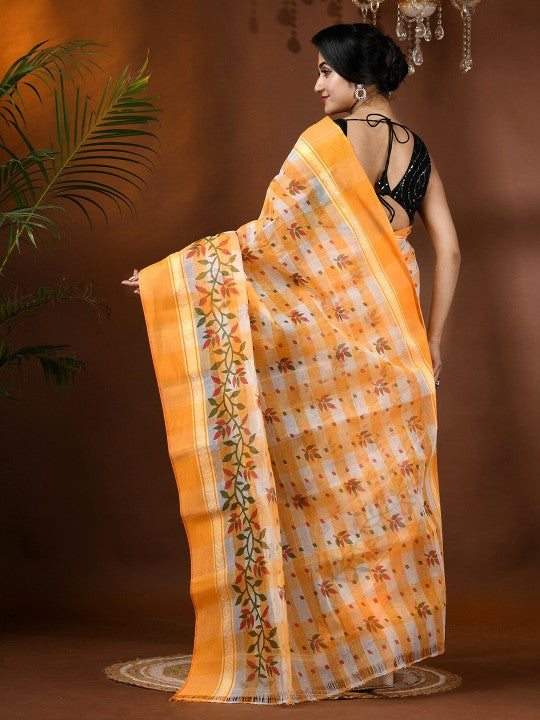 Exquisite Floral Pure Cotton Block Print Saree: Traditional Indian Drape for Women