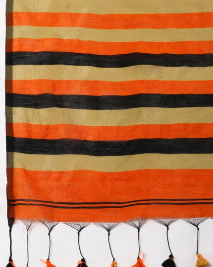DESH BIDESH Elegant Ghicha Cotton Striped Saree with Unstitched Blouse Piece