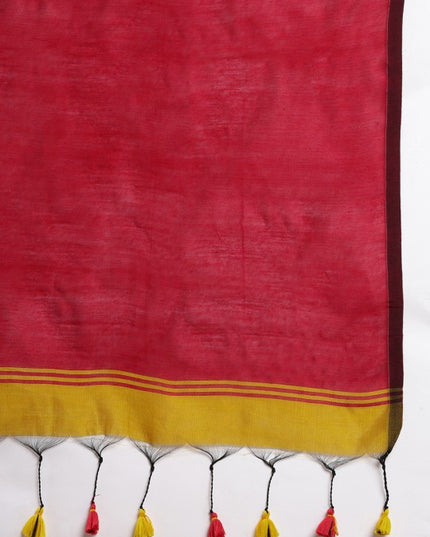 DESH BIDESH Ghicha Cotton Colourblocked Saree: Elegant Red & Yellow Saree with Blouse Piece