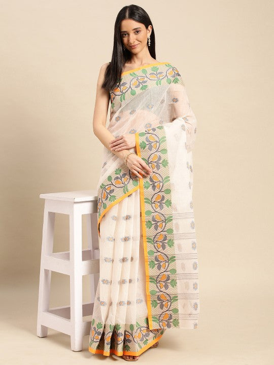DESH BIDESH Ethnic Motifs Pure Cotton Taant Saree