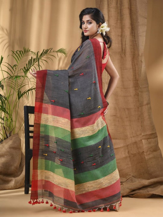 DESH BIDESH Women Colourblocked Woven Design Pure Cotton Taant Saree