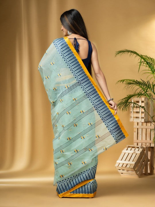 DESH BIDESH Geometric Woven Design Pure Cotton Taant Saree