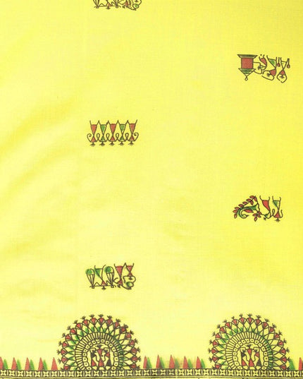 DESH BIDESH Yellow & Green Warli Pure Cotton Taant Saree