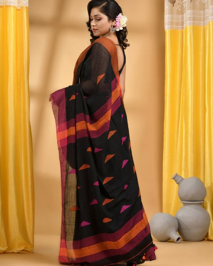 DESH BIDESH Geometric Woven Design Pure Cotton Taant Handloom Saree