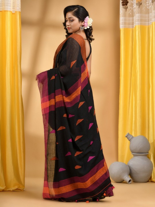 DESH BIDESH Geometric Woven Design Pure Cotton Taant Handloom Saree