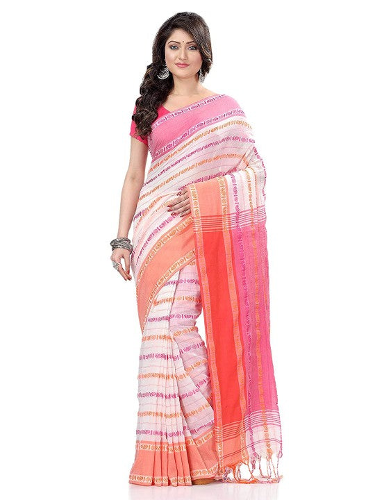 DESH BIDESH Woven Design Pure Cotton Traditional Taant Saree