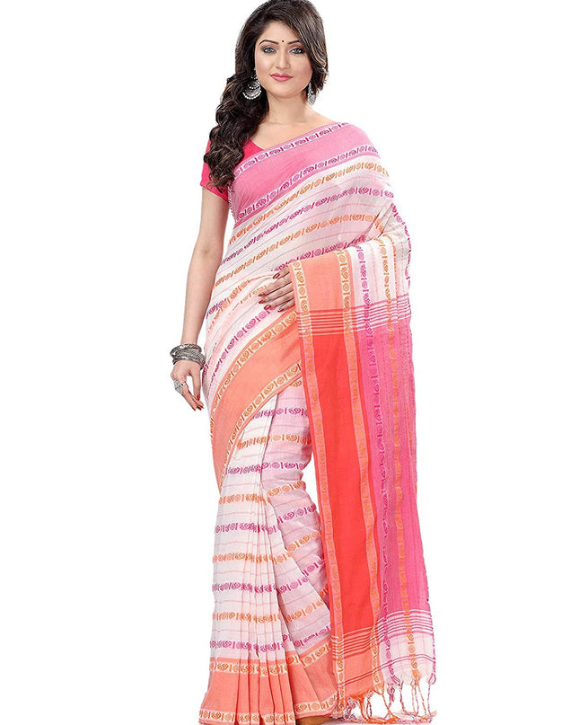 DESH BIDESH Woven Design Pure Cotton Traditional Taant Saree