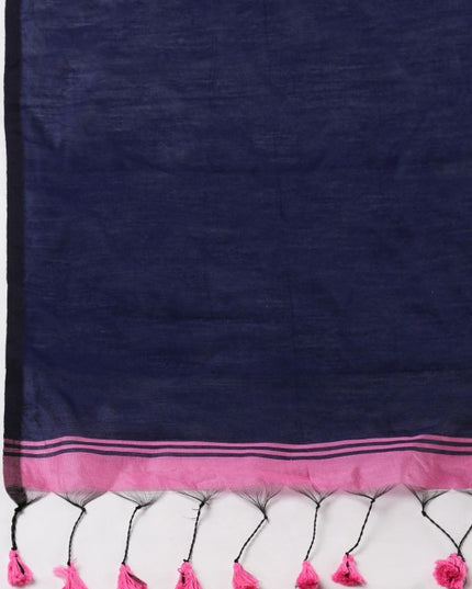 DESH BIDESH Ghicha Cotton Colourblocked Saree: Elegant Pink & Blue with Solid Border