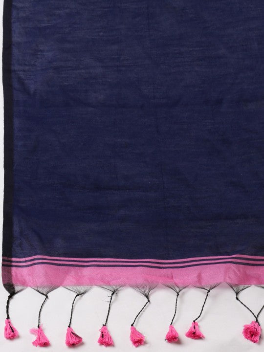 DESH BIDESH Ghicha Cotton Colourblocked Saree: Elegant Pink & Blue with Solid Border