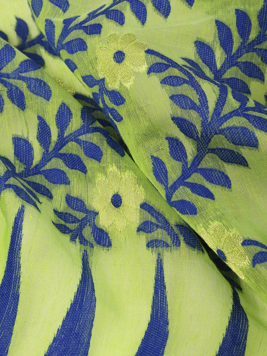 DESH BIDESH Pink-Green Pure Cotton Jamdani Saree: Elegant Woven Border Design