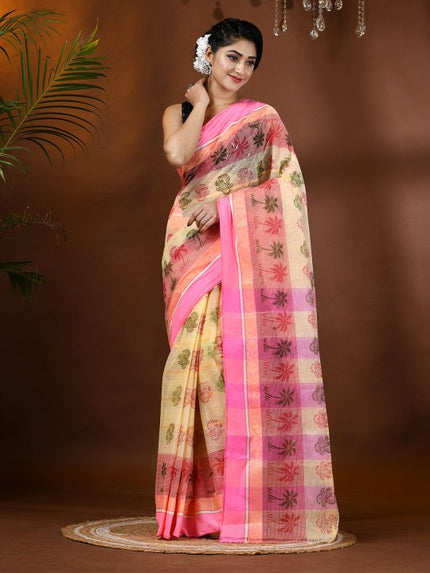 DESH BIDESH Ethnic Motifs Printed Pure Handloom Cotton Saree with Block Print