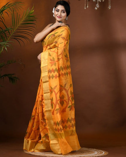 DESH BIDESH Floral Woven Zari Cotton Silk Saree with Unstitched Blouse Piece