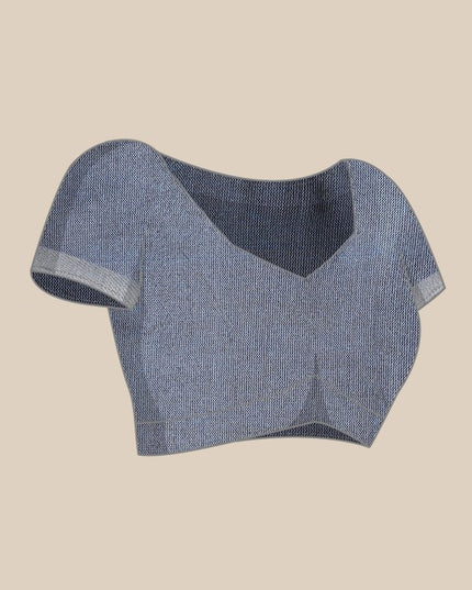 DESH BIDESH Navy Blue & White Pure Cotton Taant Saree