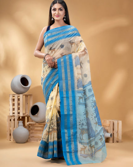 DESH BIDESH Ethnic Motifs Zari Pure Cotton Taant Saree