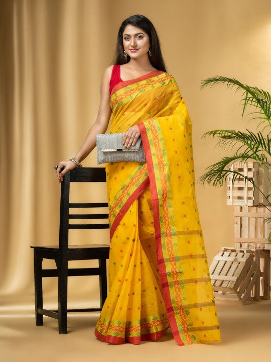 DESH BIDESH Ethnic Motifs Woven Design Pure Cotton Taant Saree
