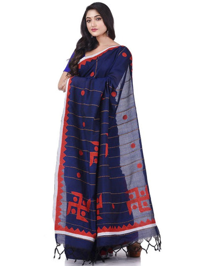DESH BIDESH Striped Swastik Designed Pure Cotton Traditional Taant Saree