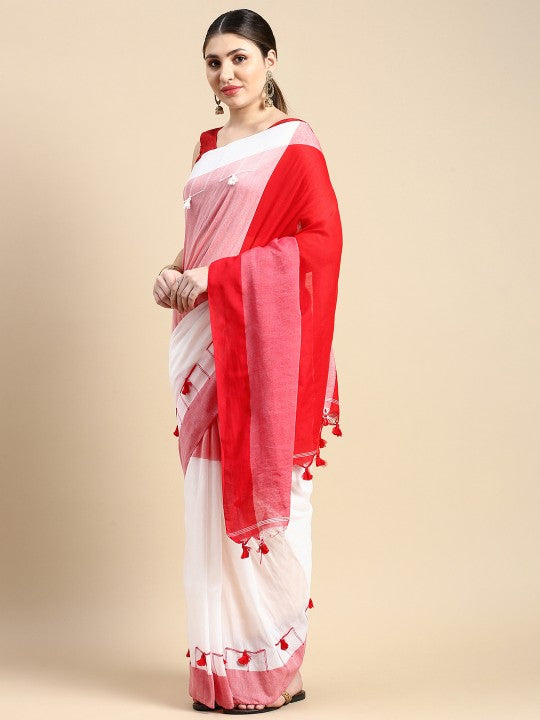 DESH BIDESH Colourblocked Pure Cotton Taant Saree
