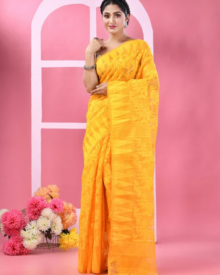 DESH BIDESH Floral Woven Design Pure Cotton Jamdani Saree