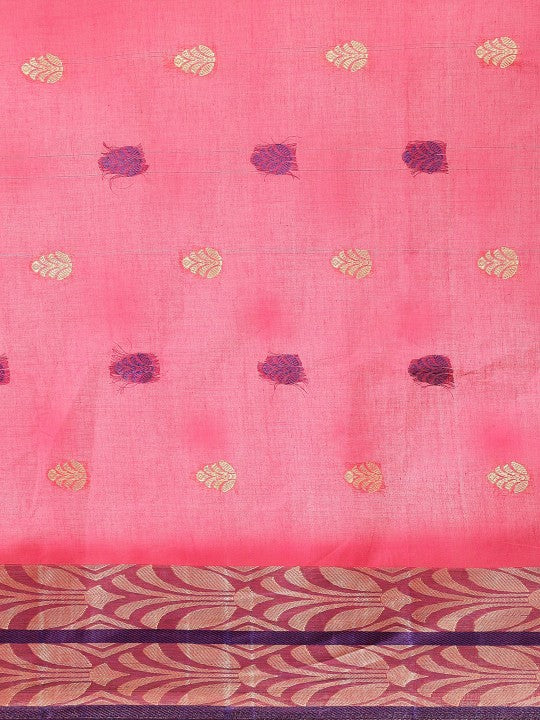 DESH BIDESH Pink Ethnic Motifs Pure Cotton Taant Saree