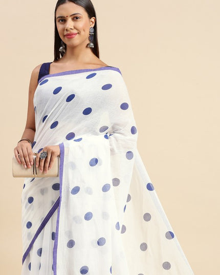 DESH BIDESH Polka Dot Pure Cotton Taant Saree